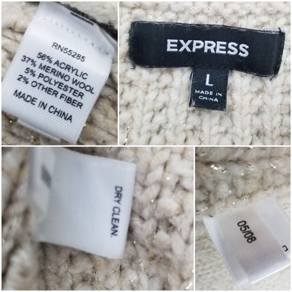 Express Women L Cardigan Sweater Short Sleeve Merino Wool Blnd Chunky Knit Beige - Picture 2 of 12